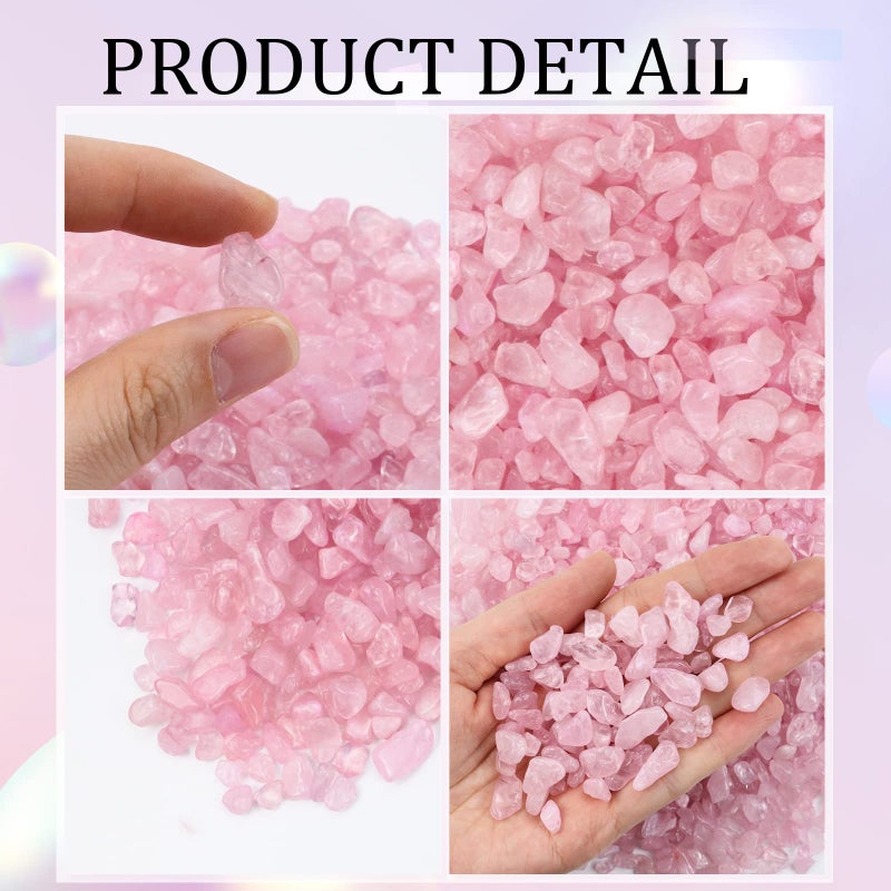 Twdrer 2lb/950g Small Natural Clear Rose Pink Tumbled Chips Crushed Stone Irregular Shaped Quartz Rock Healing Reiki Crystal Gemstone for Jewelry Making Garden Aquarium Vase Plant Decoration(Pink) - Image 3
